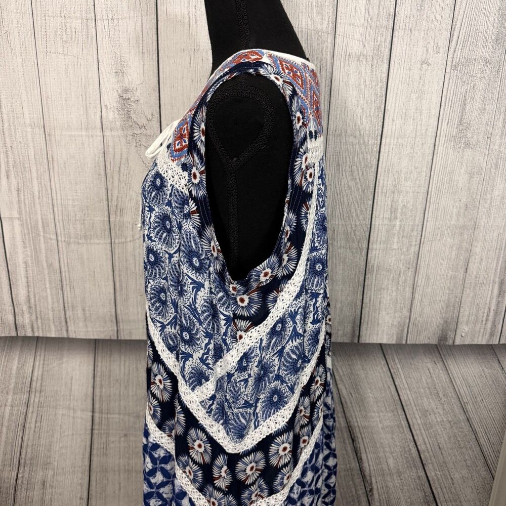 Chelsea & Theodore Women's Large Blue Floral Sleeveless Midi Dress Boho Peasant - Picture 4 of 7